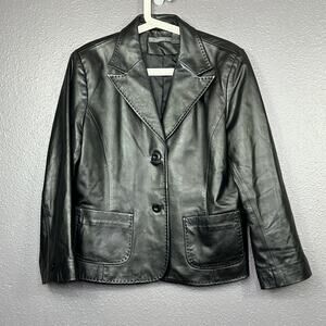 Liz Claiborne Womens Size 16 Soft Leather Jacket Stitch Black